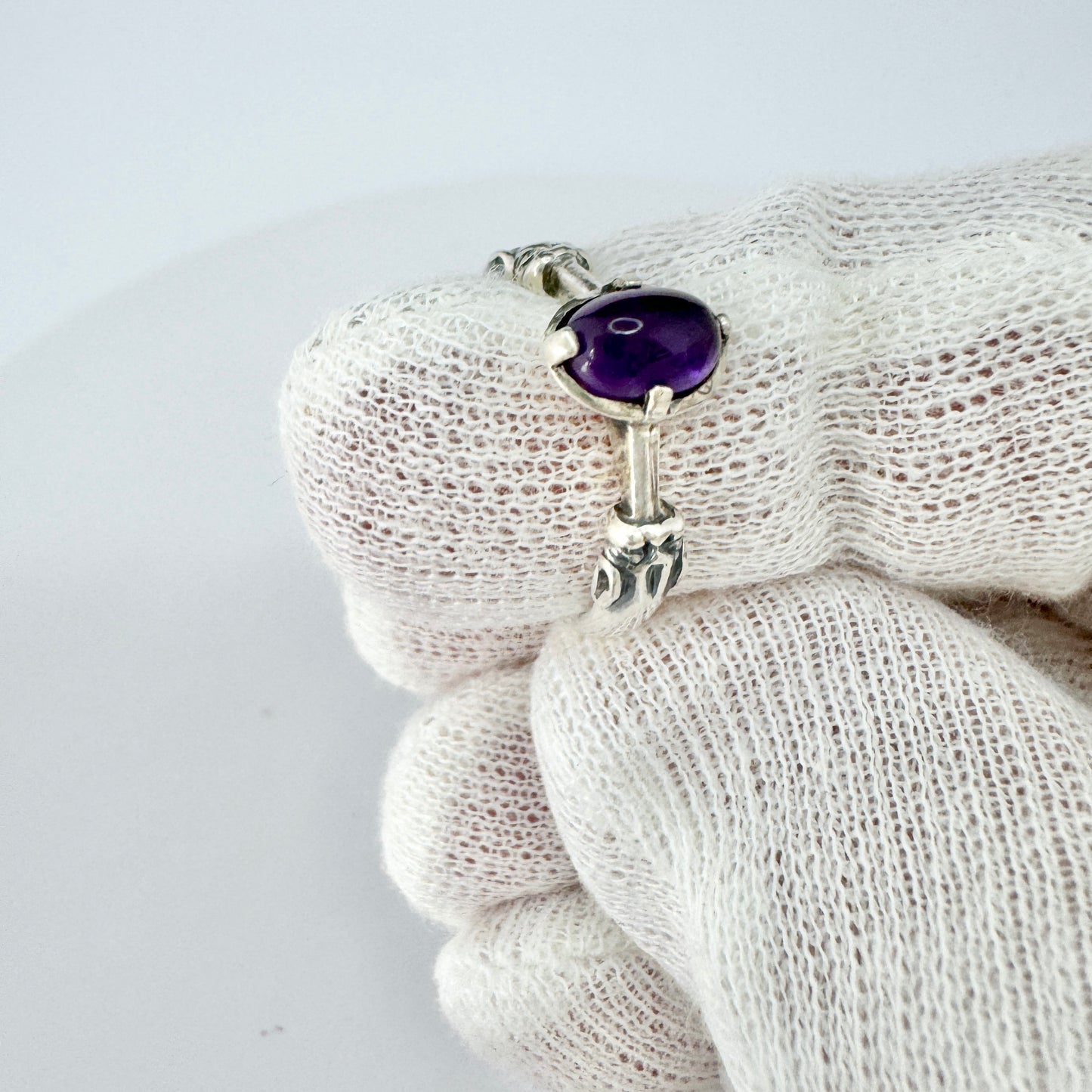 Bengt Hallberg, Sweden 1990s. Vintage Viking Copy Sterling Silver Amethyst Ring.