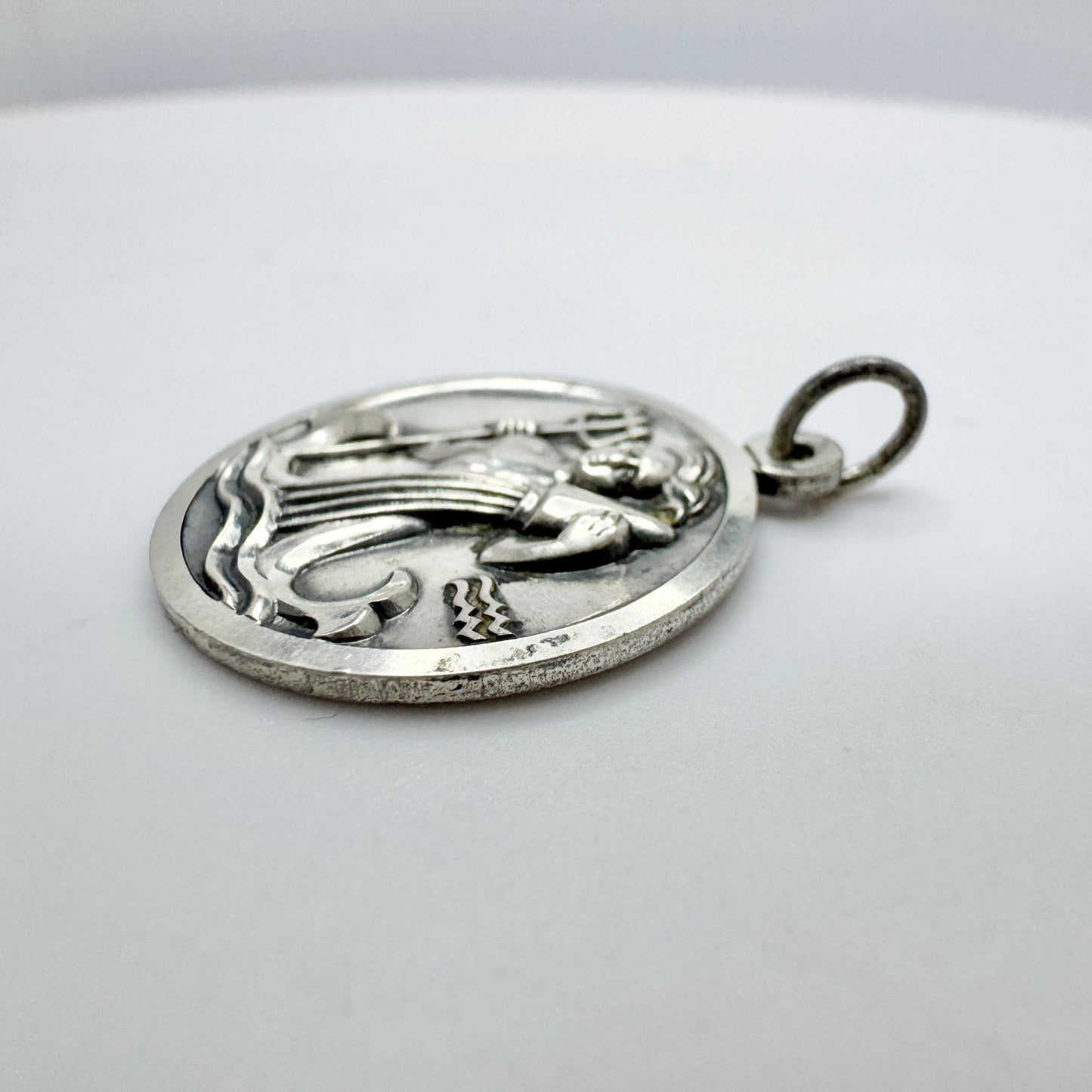 Vintage c 1960 Sterling Silver Zodiac Aquarius Pendant.