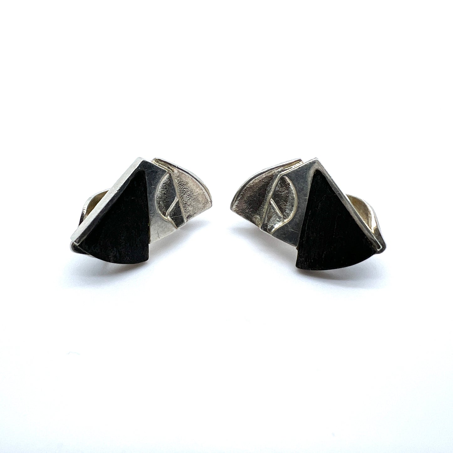 Zoltan Popovits for Lapponia Finland 1987. Vintage Sterling Silver Ebony Earrings.