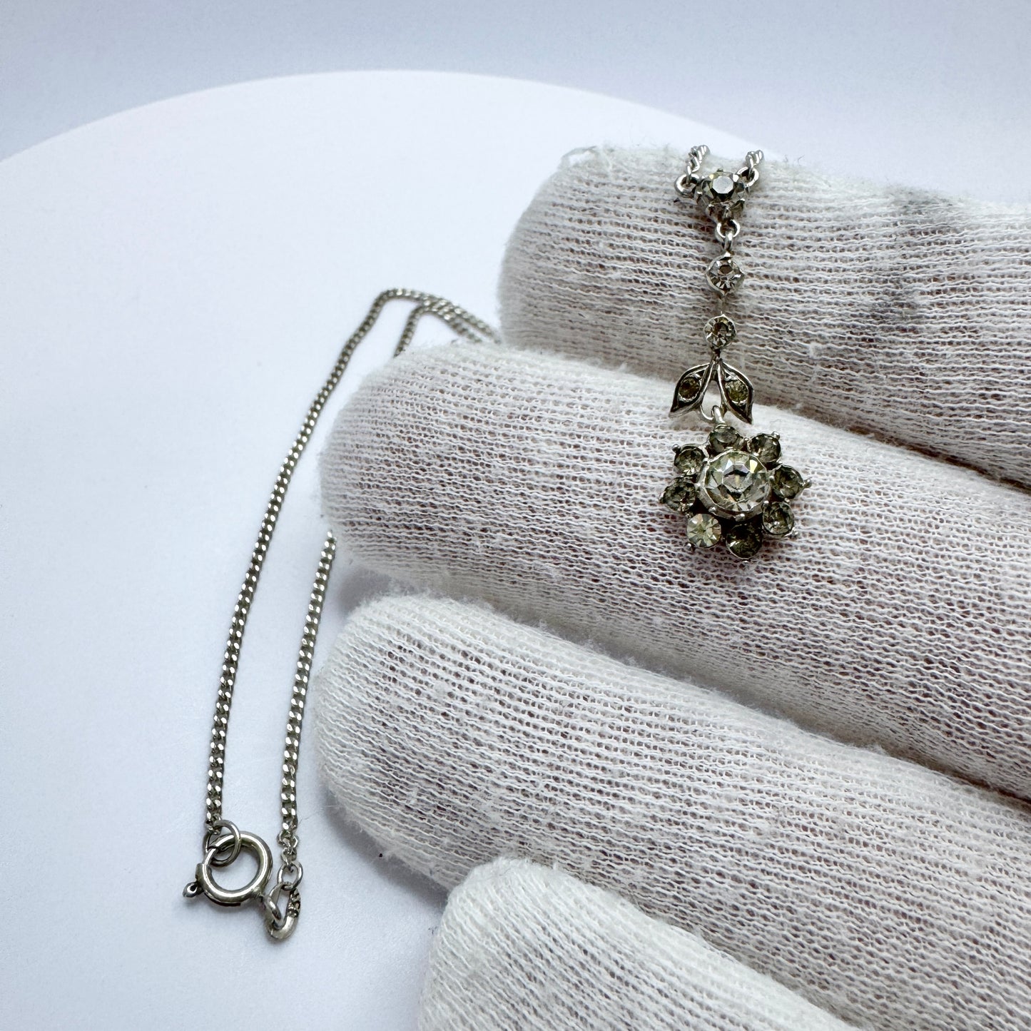 Knoll & Pregizer, Germany early 1900s. Solid Silver Paste Pendant Necklace