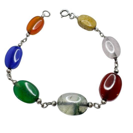 Vintage ca 1960s. Sterling Silver Quartz Agate Bracelet.