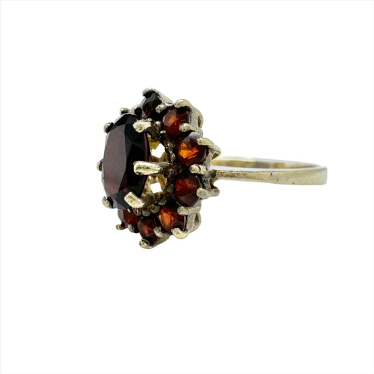 Vintage c 1950s. Gilt Solid 830 Silver Bohemian Garnet Ring.