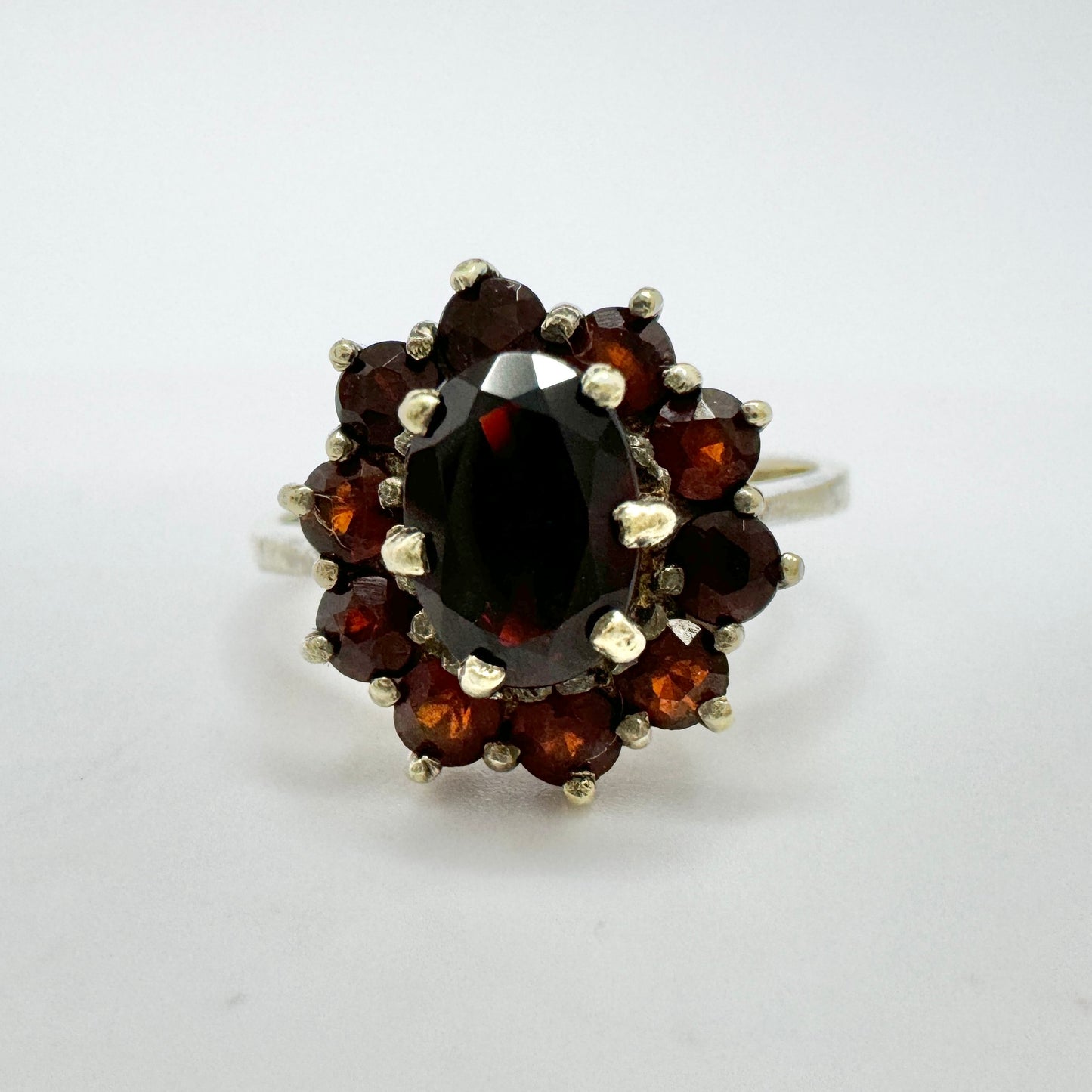 Vintage c 1950s. Gilt Solid 830 Silver Bohemian Garnet Ring.