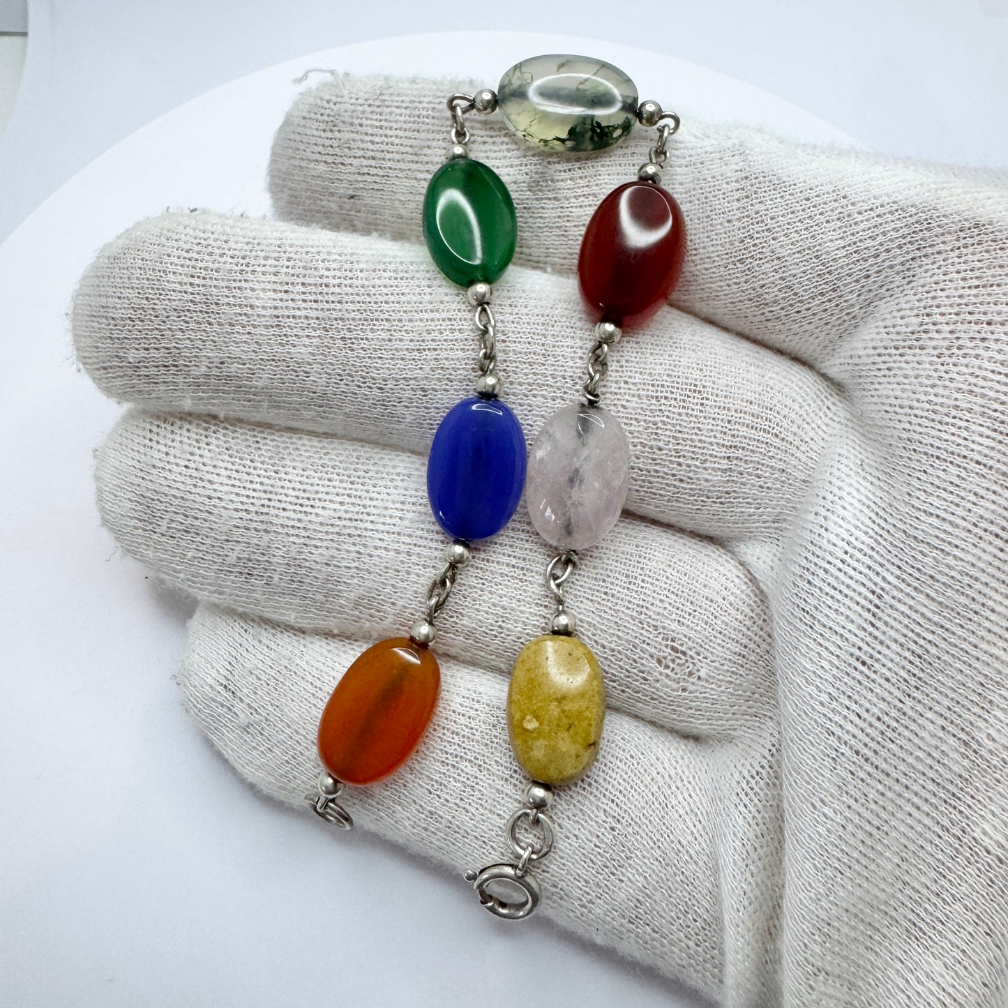 Vintage ca 1960s. Sterling Silver Quartz Agate Bracelet.