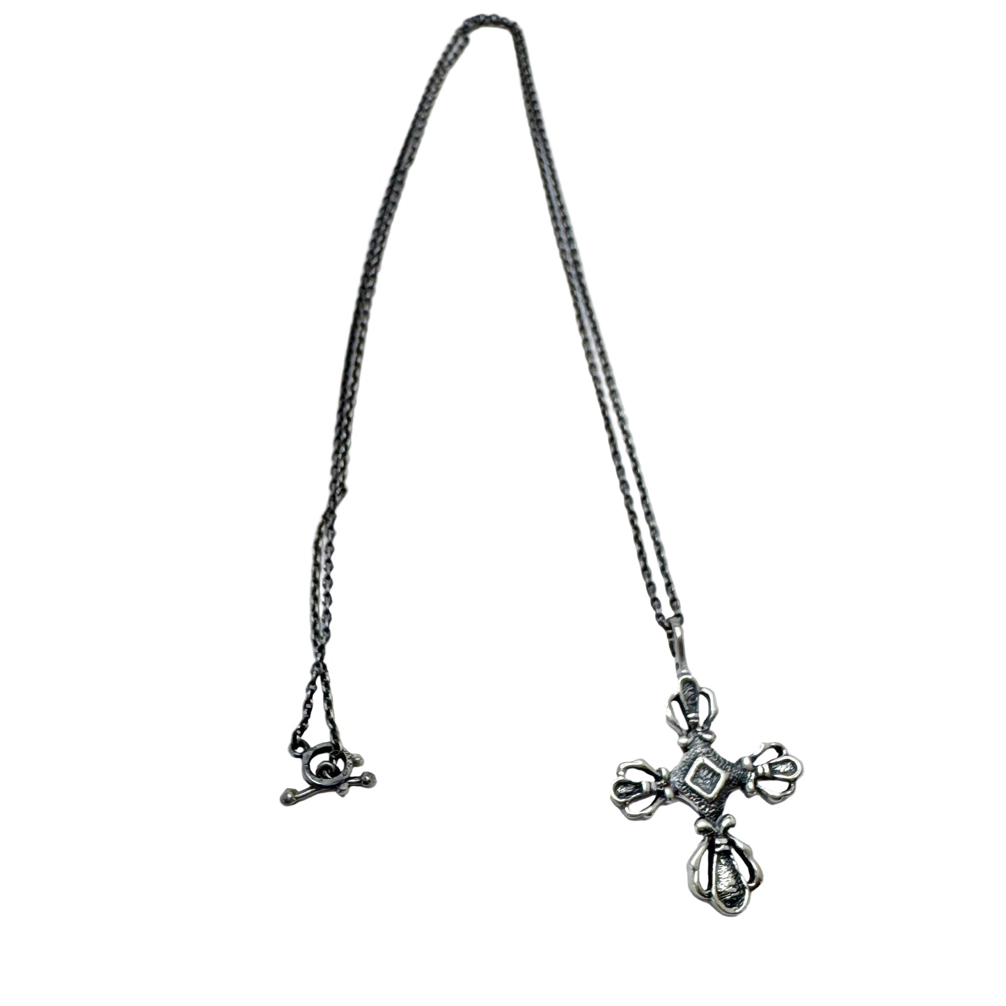 Finland. Vintage Sterling SIlver Cross Pendant Long Chain Necklace.