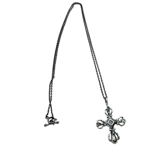 Finland. Vintage Sterling SIlver Cross Pendant Long Chain Necklace.