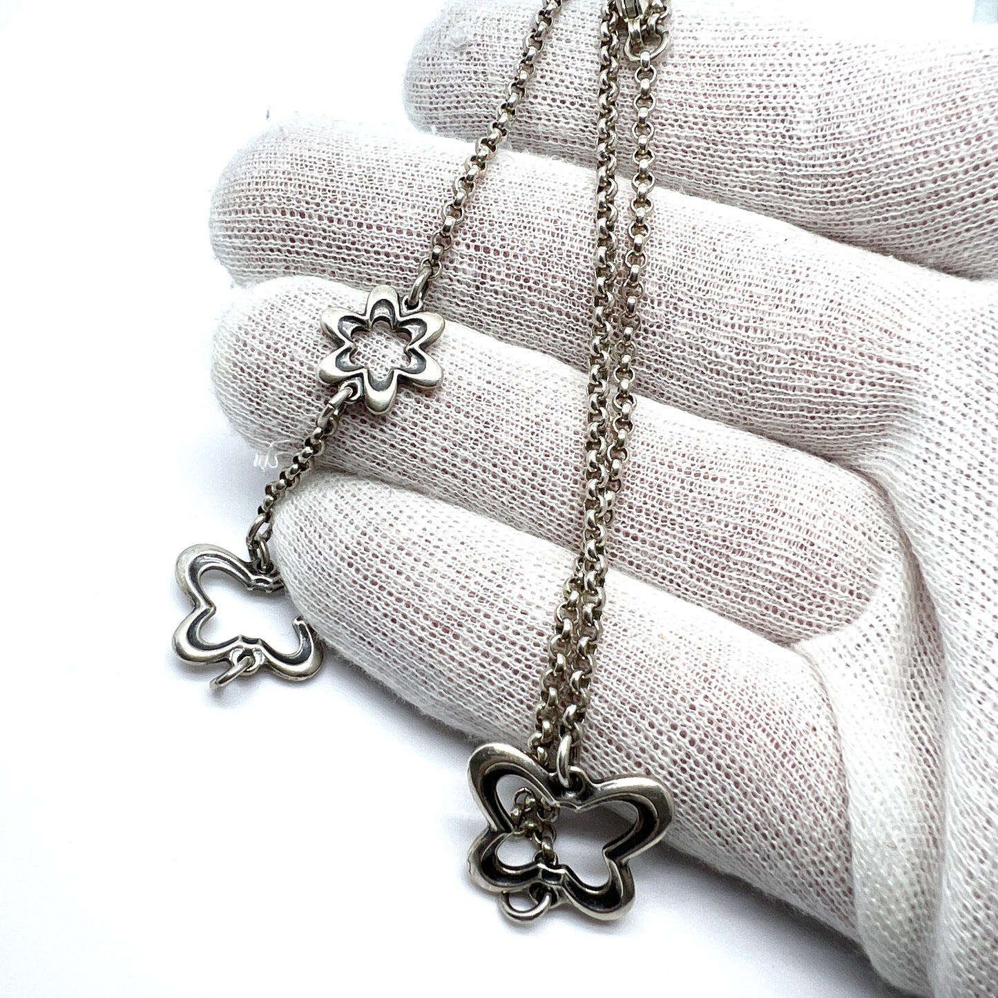 Kalevala Koru, Finland. Vintage Sterling Silver Butterfly Necklace. Design: Happy.