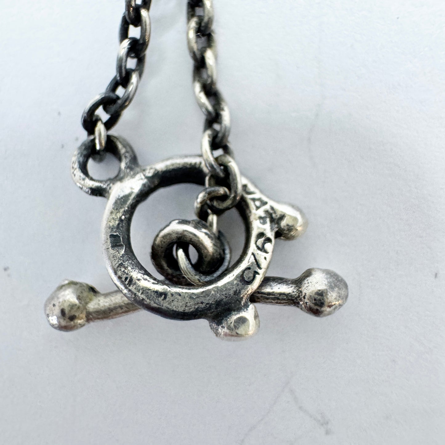 Finland. Vintage Sterling SIlver Cross Pendant Long Chain Necklace.