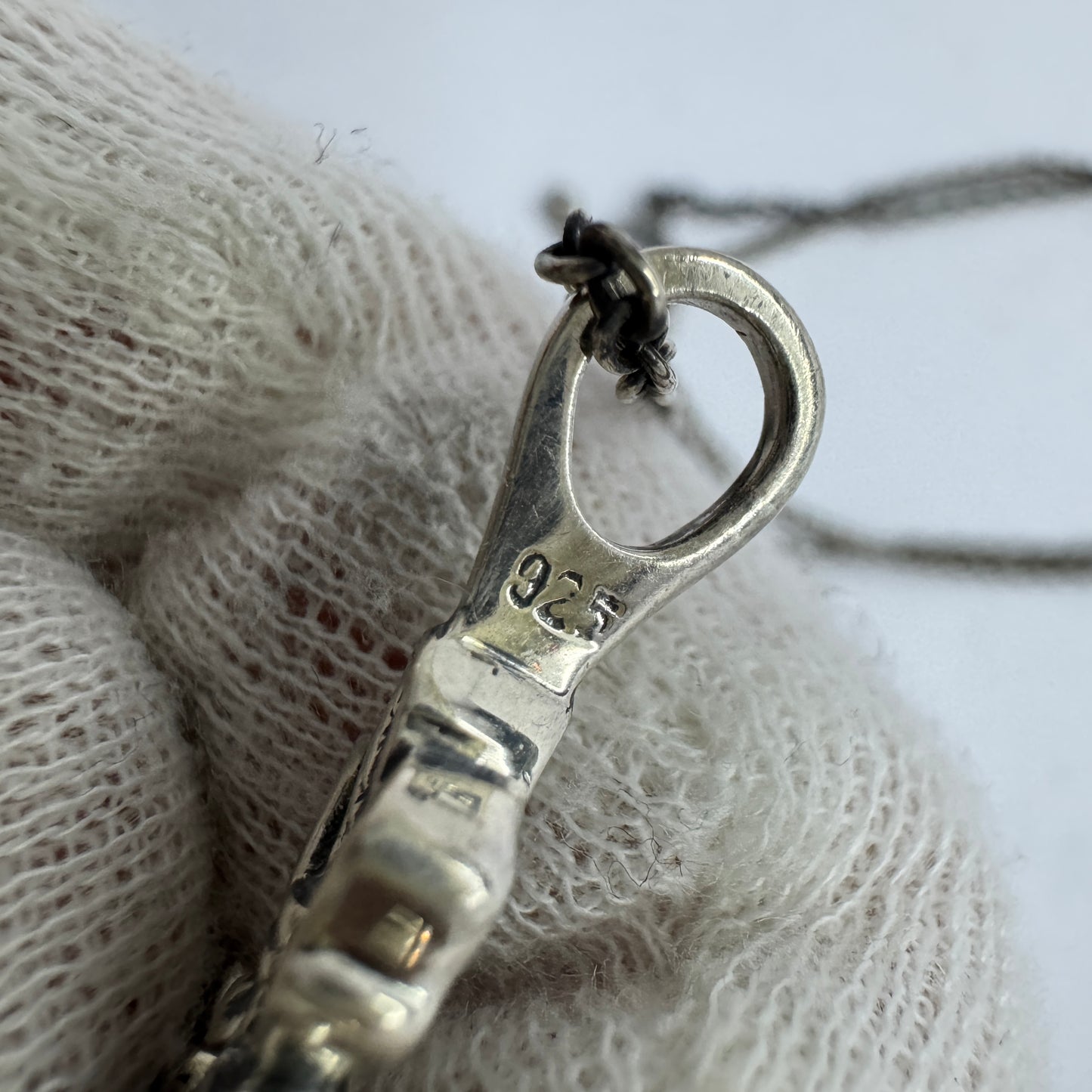 Finland. Vintage Sterling SIlver Cross Pendant Long Chain Necklace.