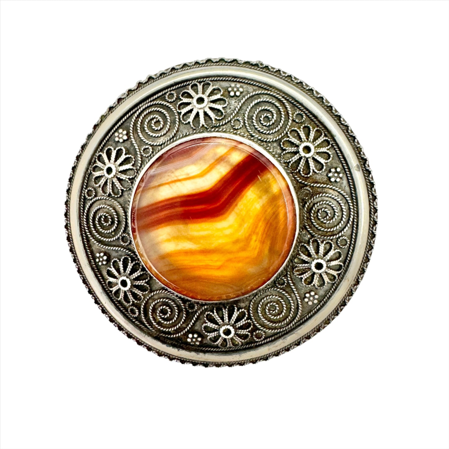 Palestine 1953. Vintage Sterling Silver Agate Brooch.