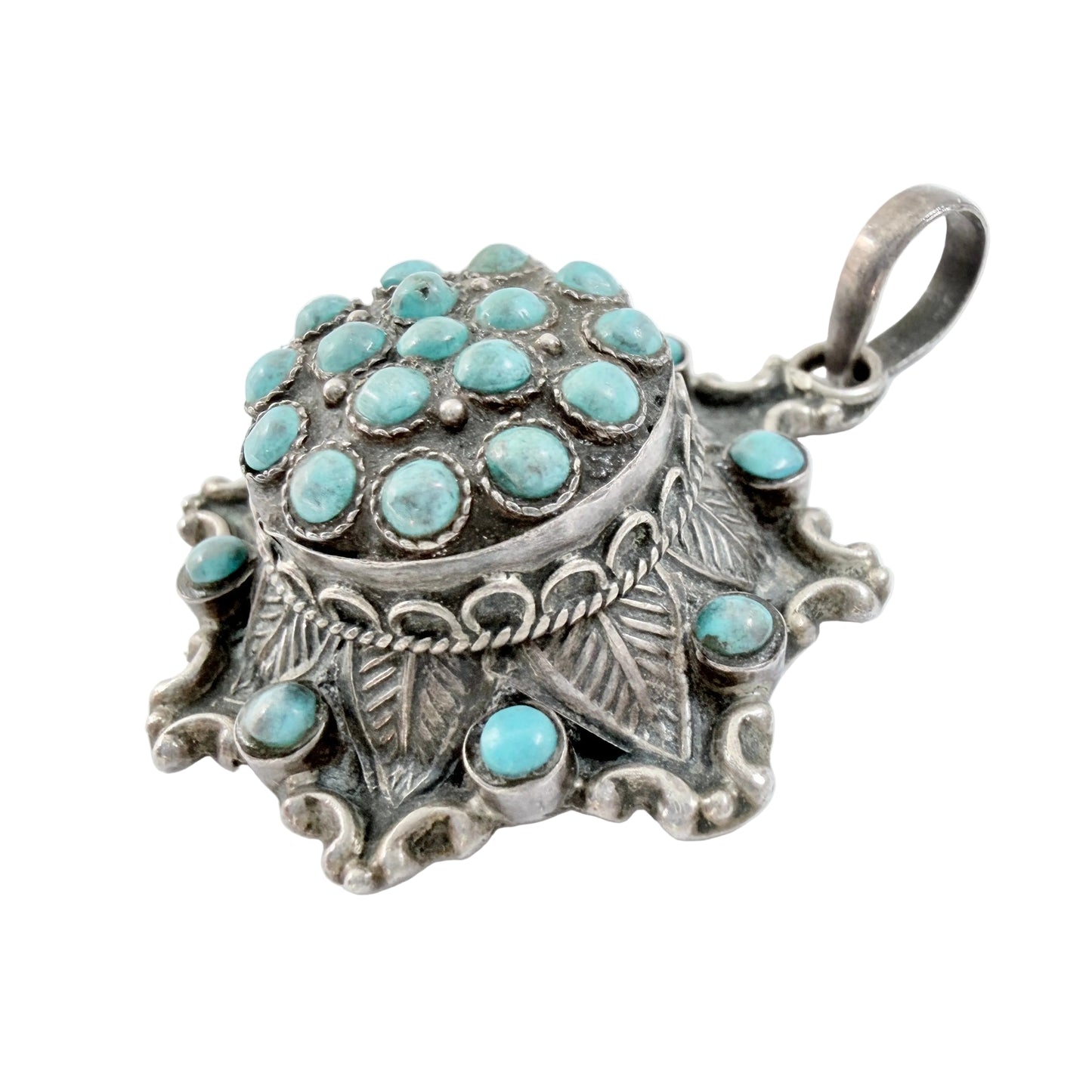 Eastern Mediterranean. Chunky Vintage Sterling Silver Turquoise Pendant.