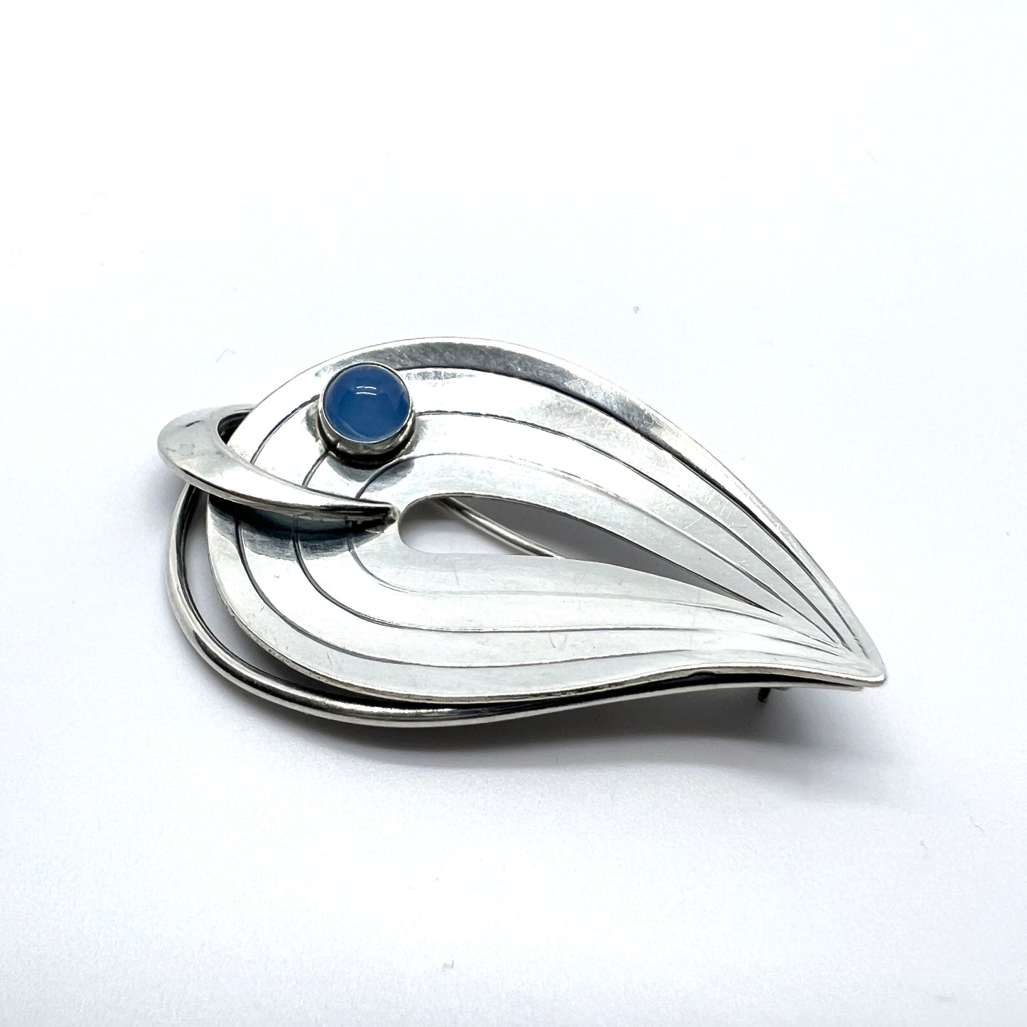 K&L-Kordes Lichtenfels, Germany 1950-60s Solid Silver Chalcedony Brooch.