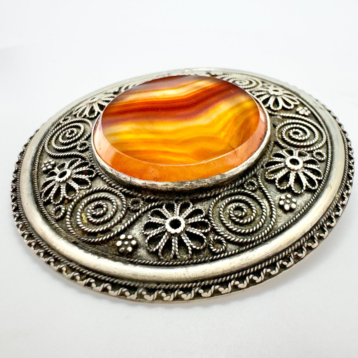 Palestine 1953. Vintage Sterling Silver Agate Brooch.