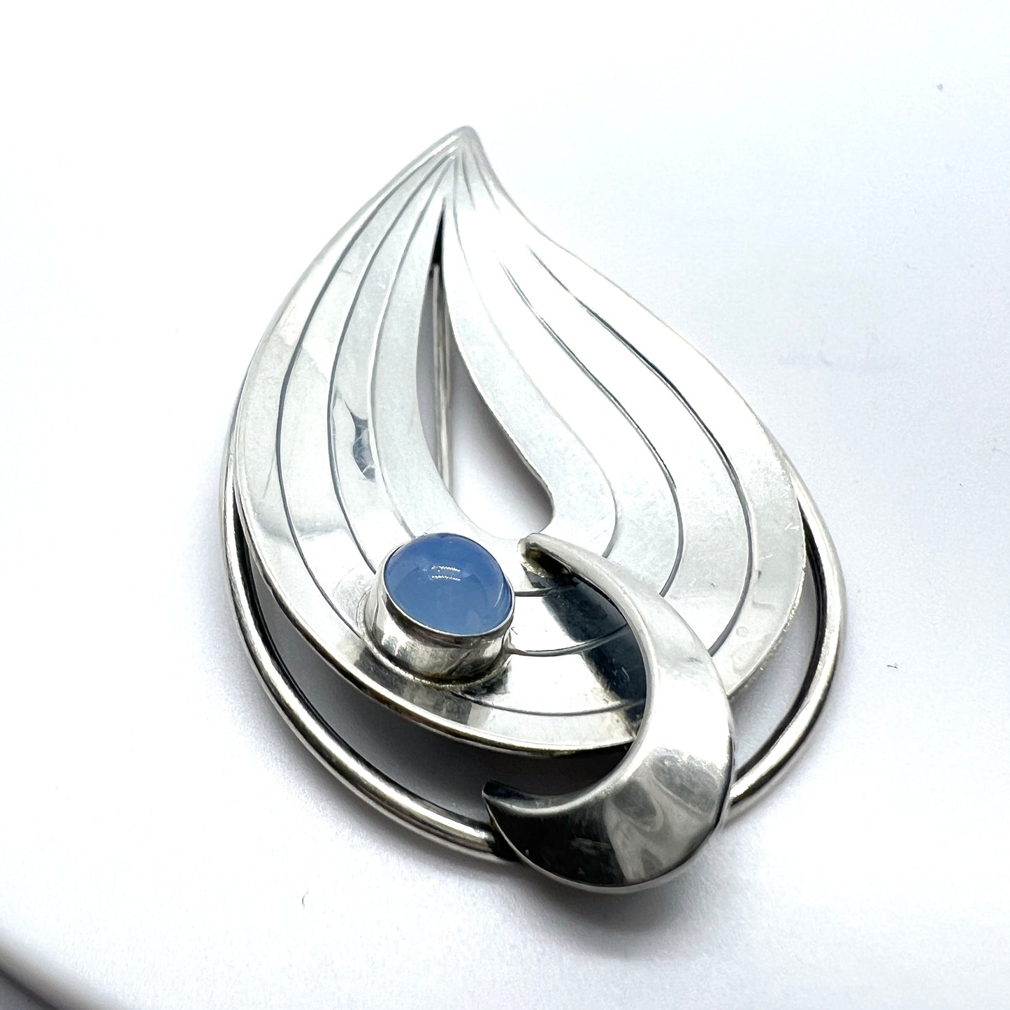 K&L-Kordes Lichtenfels, Germany 1950-60s Solid Silver Chalcedony Brooch.