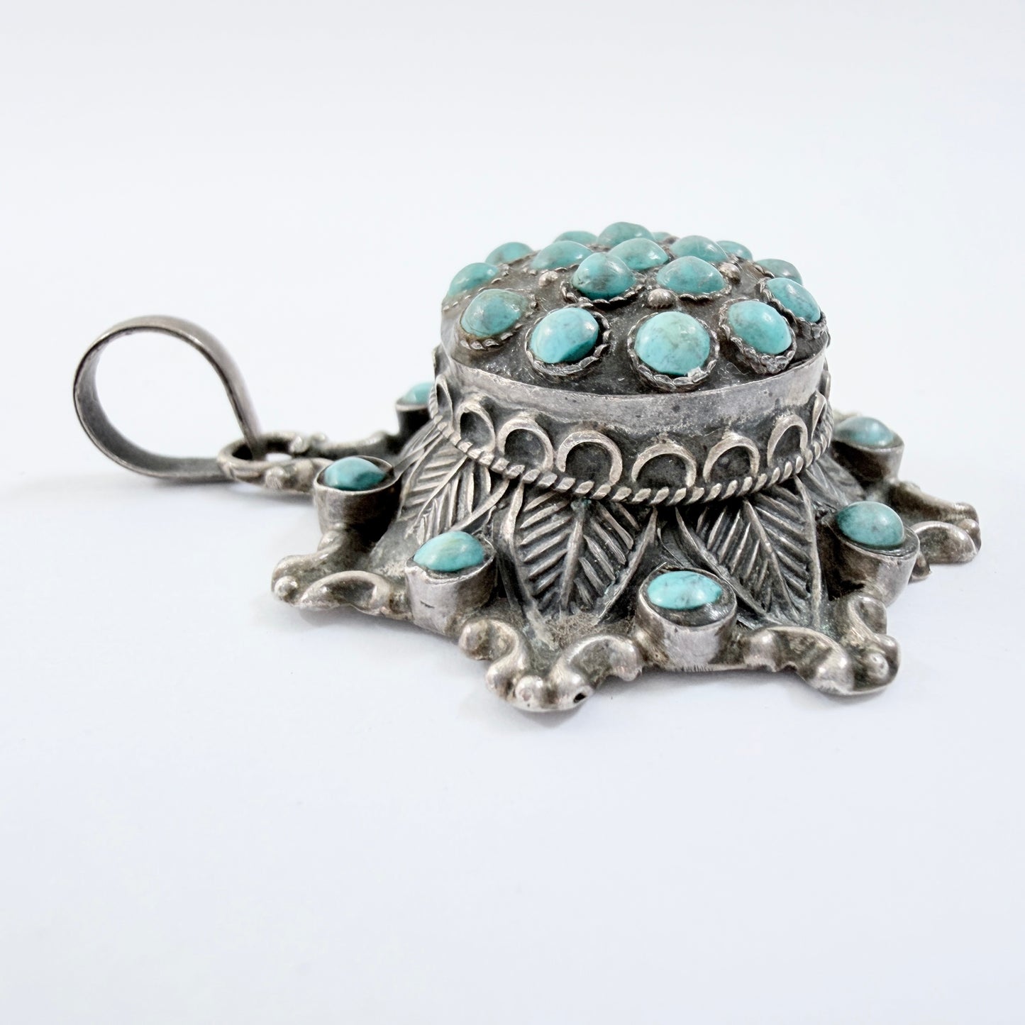 Eastern Mediterranean. Chunky Vintage Sterling Silver Turquoise Pendant.