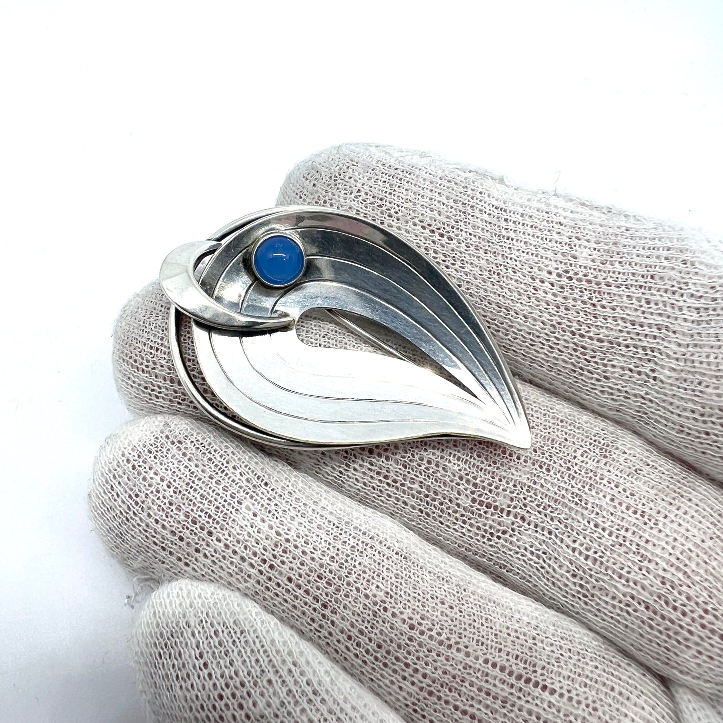 K&L-Kordes Lichtenfels, Germany 1950-60s Solid Silver Chalcedony Brooch.