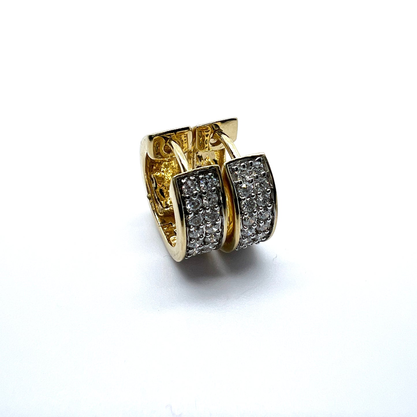 Sweden. Vintage 18k Gold Diamond Cluster Huggies Earrings.