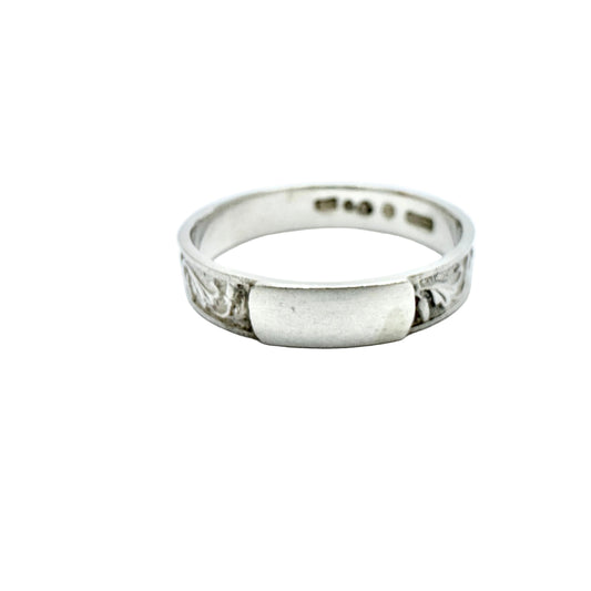 Ekström & Blohm, Sweden 1936. Vintage Solid Silver Band Monogram Ring with Unengraved Table