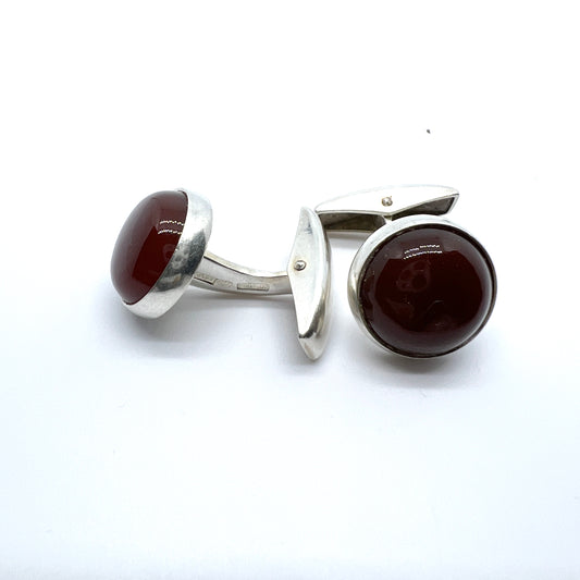 Rauno Oma Mättö, Finland 1965. Vintage Silver Carnelian Cufflinks.