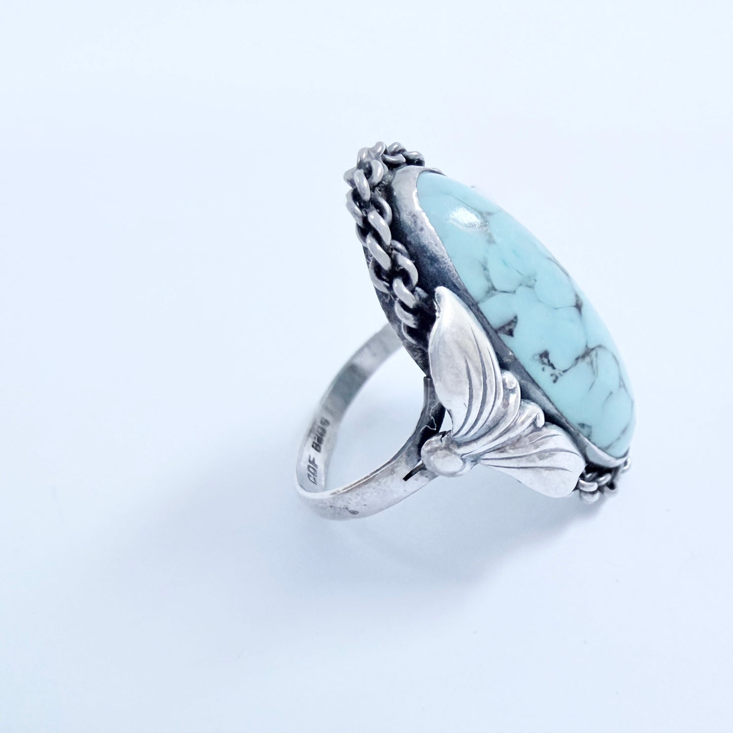 Carl Ove Frydensberg, Denmark. Vintage Solid Silver Turquoise Ring