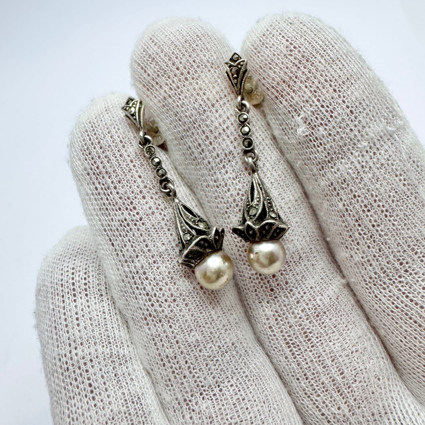 Svedboms, Sweden 1930-40s. Vintage Silver Earrings. Prob. WWII-era.