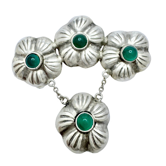 Hans Christian Siiger, Denmark, ca 1920s. Vintage Solid Silver Chrysoprase Brooch.
