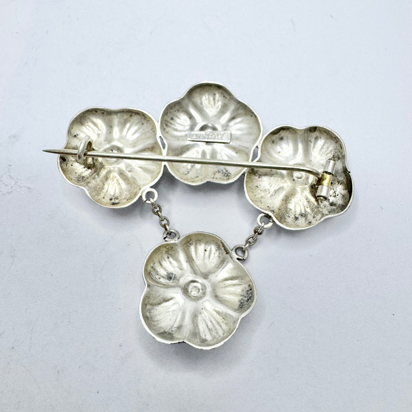 Hans Christian Siiger, Denmark, ca 1920s. Vintage Solid Silver Chrysoprase Brooch.