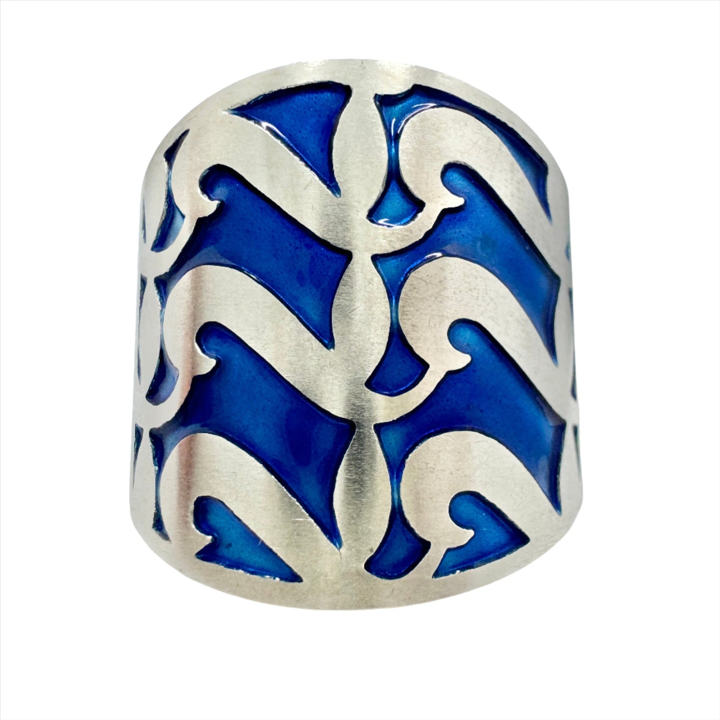 Millie Behrens for David Andersen, Norway Vintage Sterling Silver Blue Enamel Ring