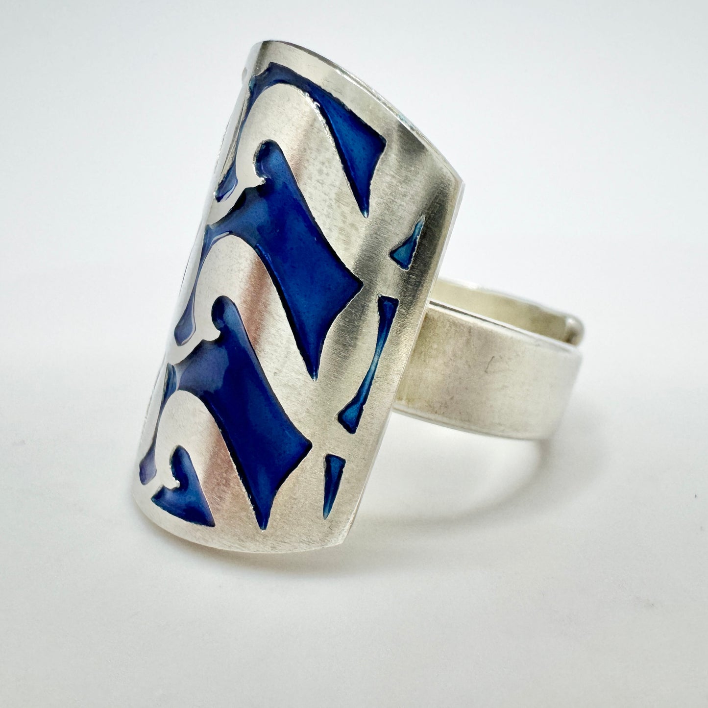 Millie Behrens for David Andersen, Norway Vintage Sterling Silver Blue Enamel Ring