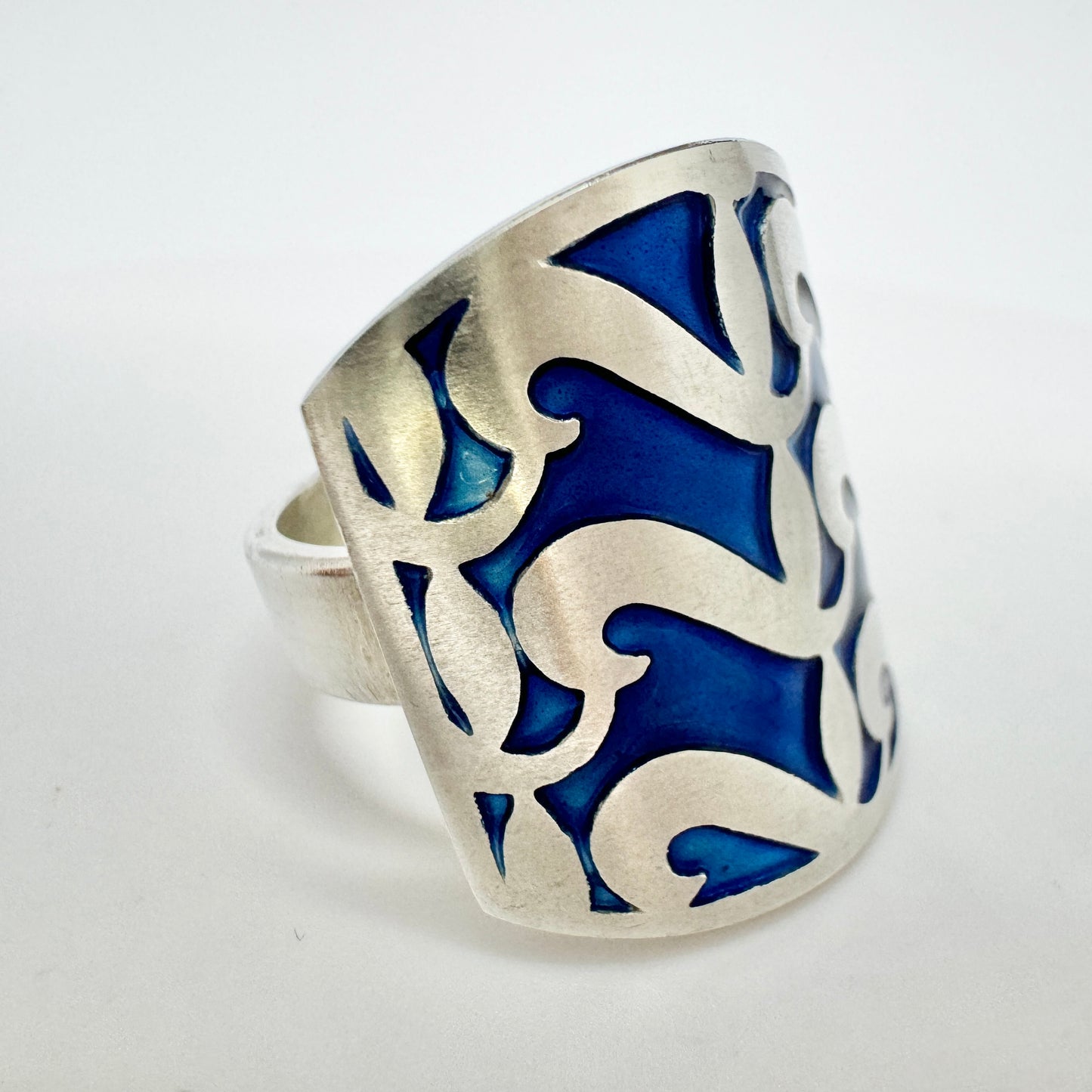 Millie Behrens for David Andersen, Norway Vintage Sterling Silver Blue Enamel Ring