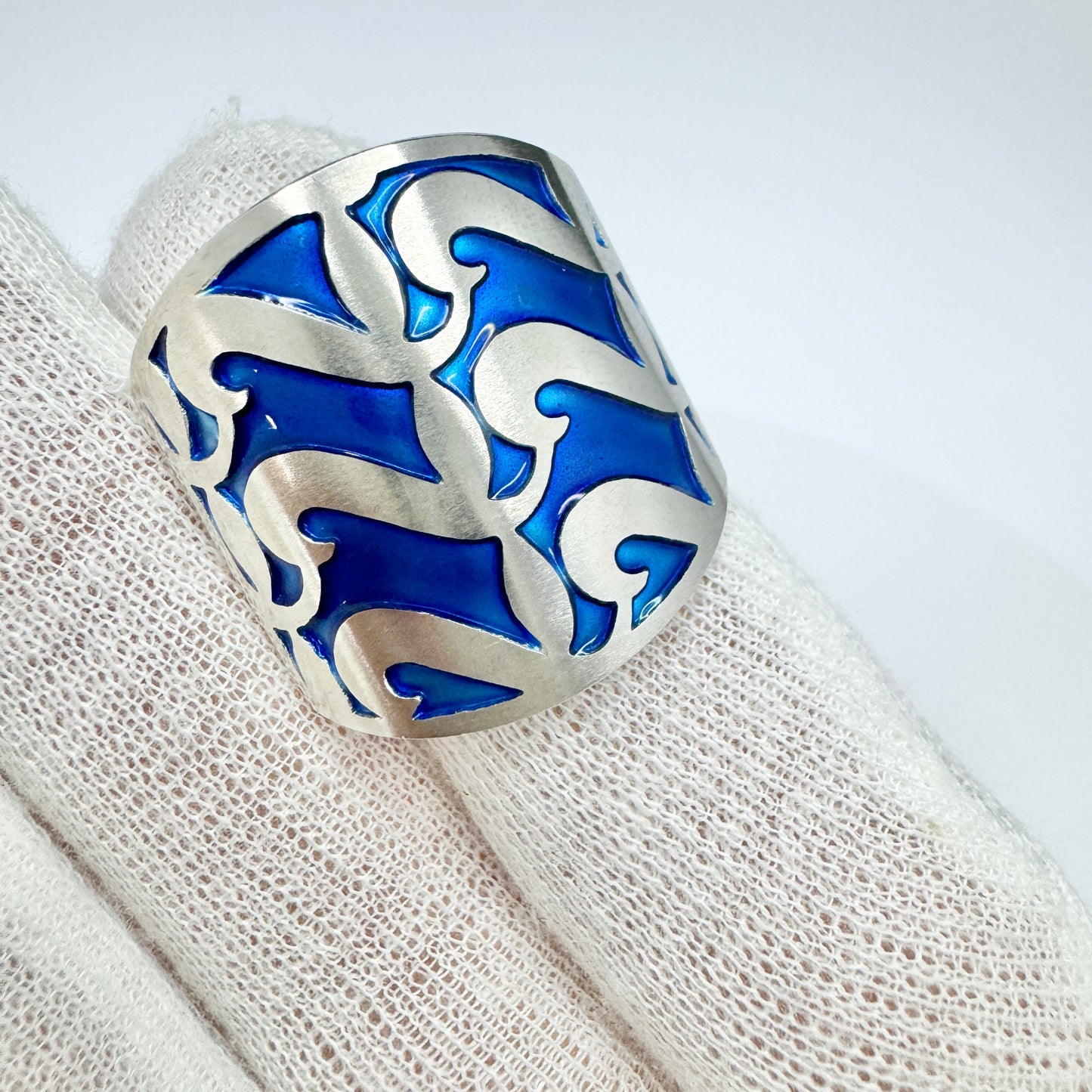 Millie Behrens for David Andersen, Norway Vintage Sterling Silver Blue Enamel Ring