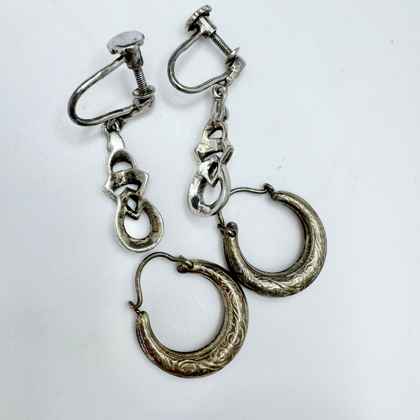 Vintage 1940s. Two Pair of Silver Earrings.