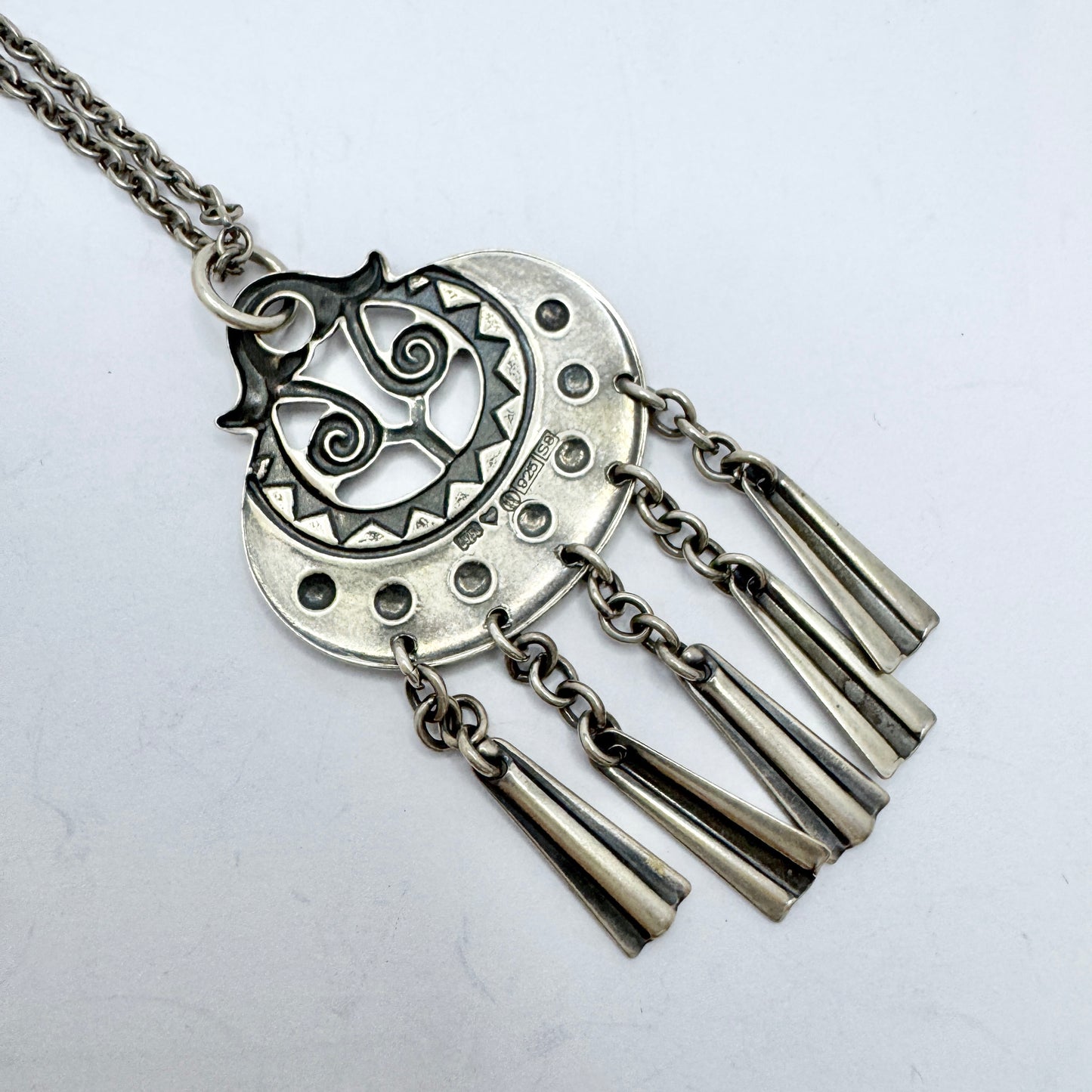 Kalevala Koru, Finland 1995. Vintage Sterling Silver Moon Goddess Pendant Necklace