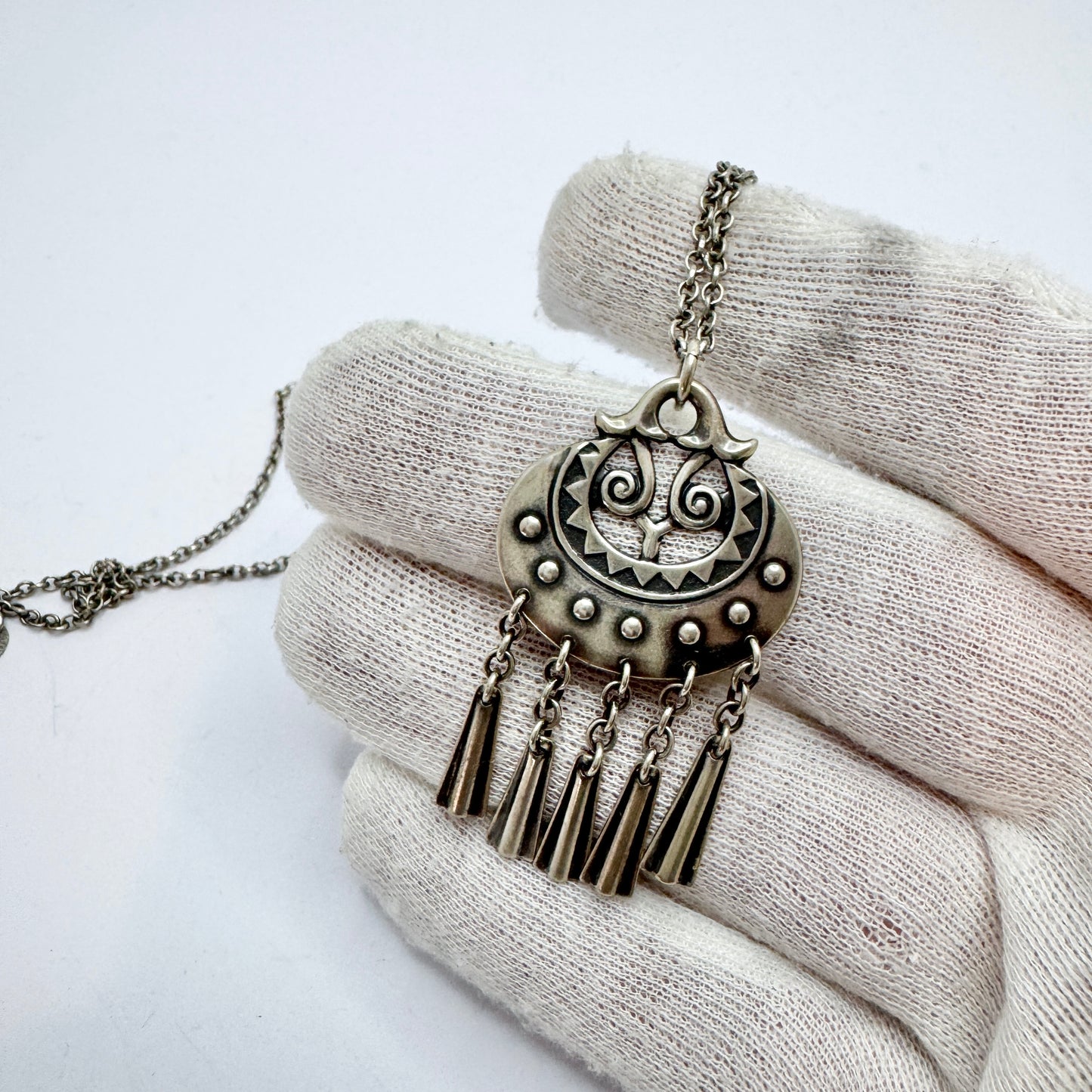 Kalevala Koru, Finland 1995. Vintage Sterling Silver Moon Goddess Pendant Necklace