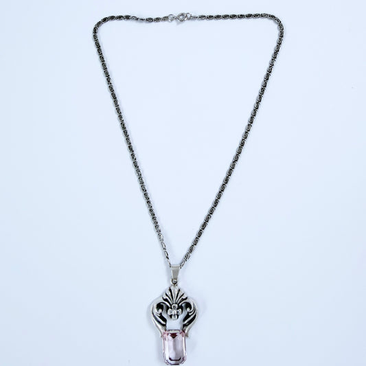 Per Emilson, Sweden 1948. Vintage Solid Silver Pink Glass Pendant Necklace.