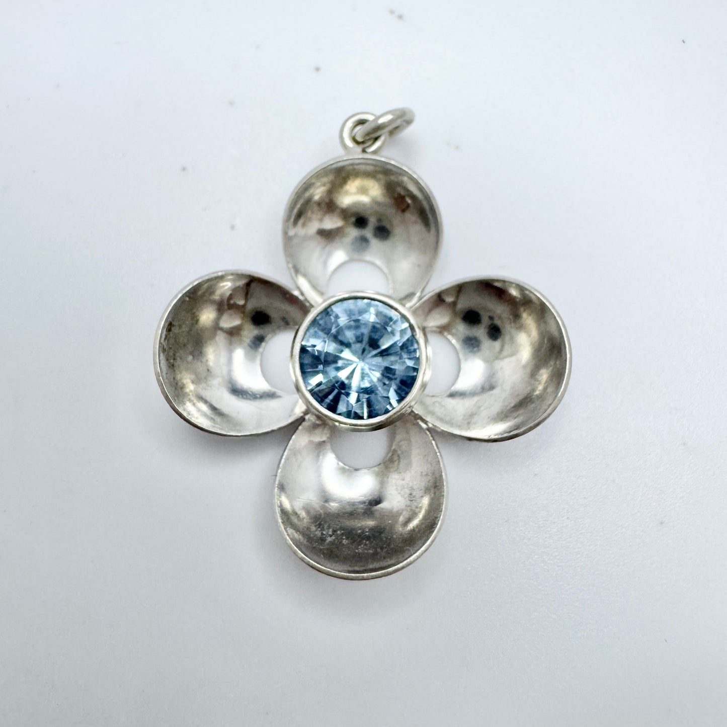 Finland ca 1960s. Sterling Silver Synthetic Blue Spinel Pendant.