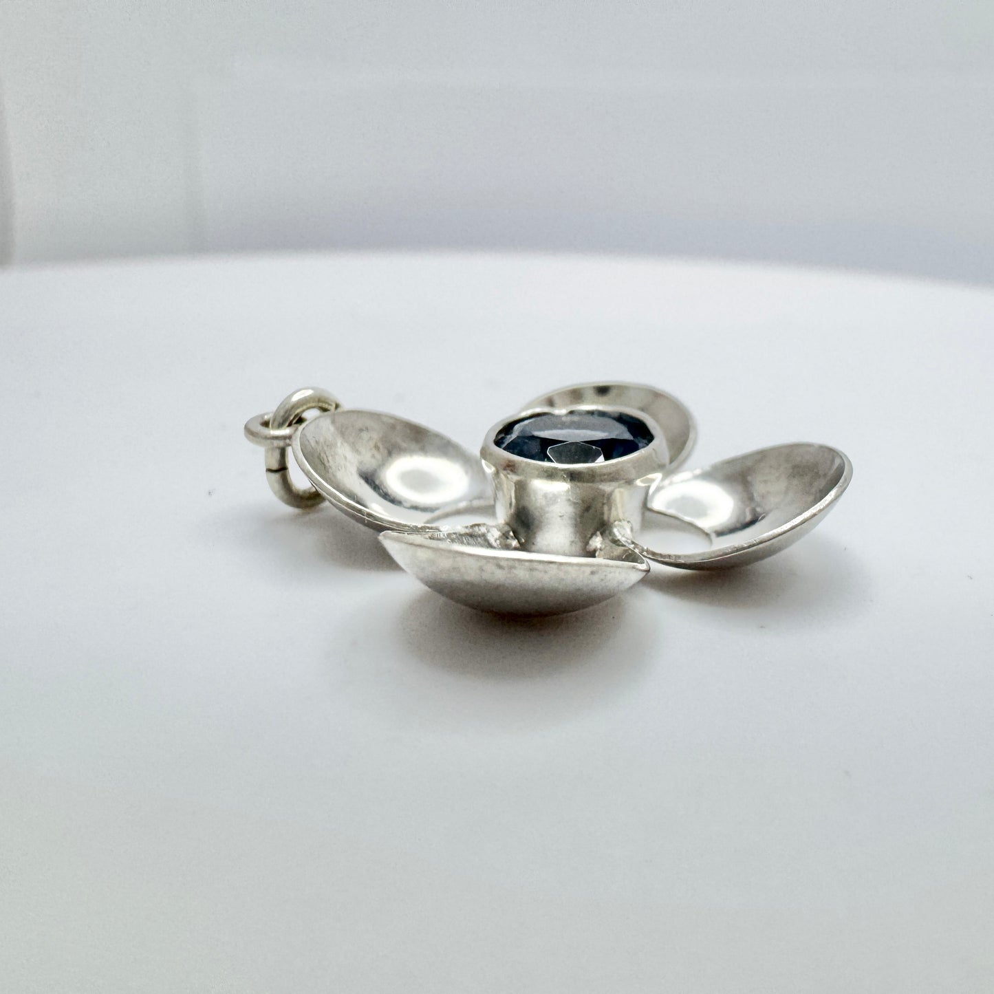 Finland ca 1960s. Sterling Silver Synthetic Blue Spinel Pendant.