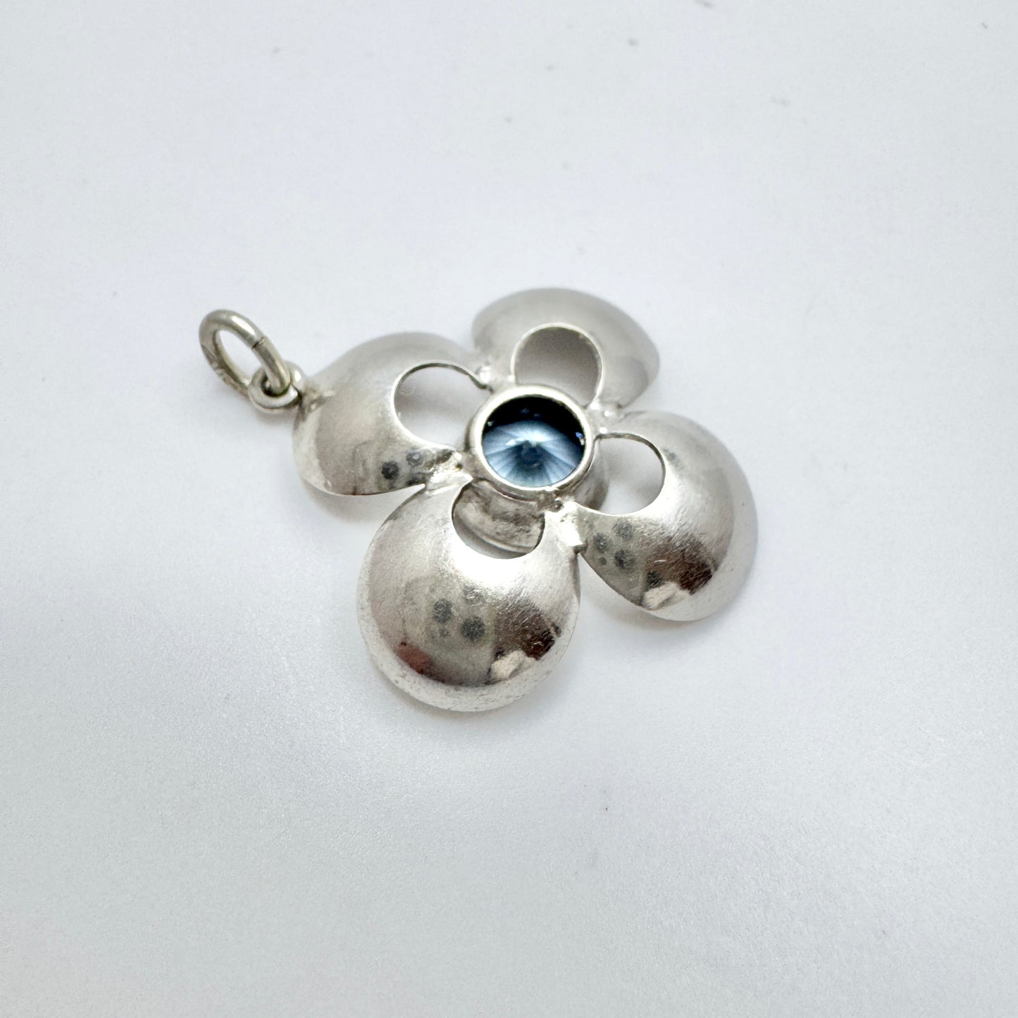 Finland ca 1960s. Sterling Silver Synthetic Blue Spinel Pendant.