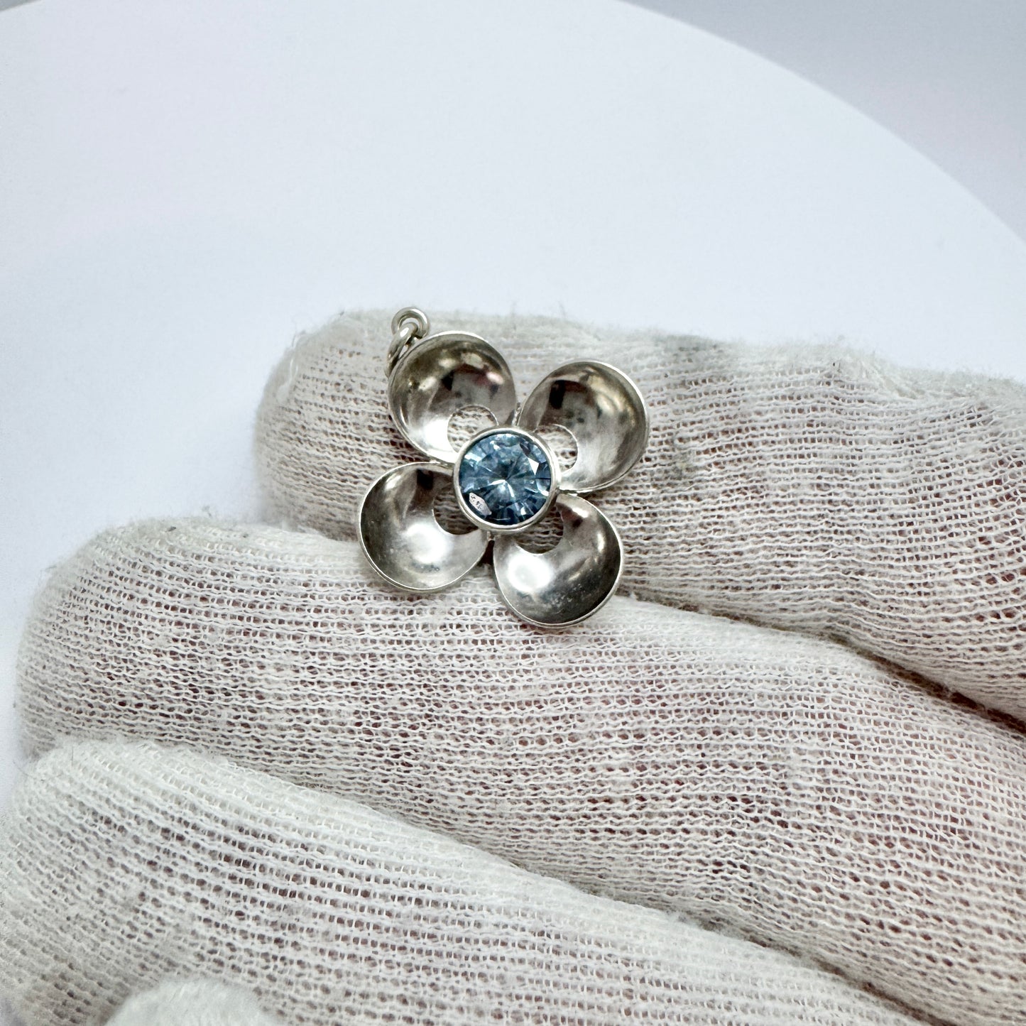 Finland ca 1960s. Sterling Silver Synthetic Blue Spinel Pendant.