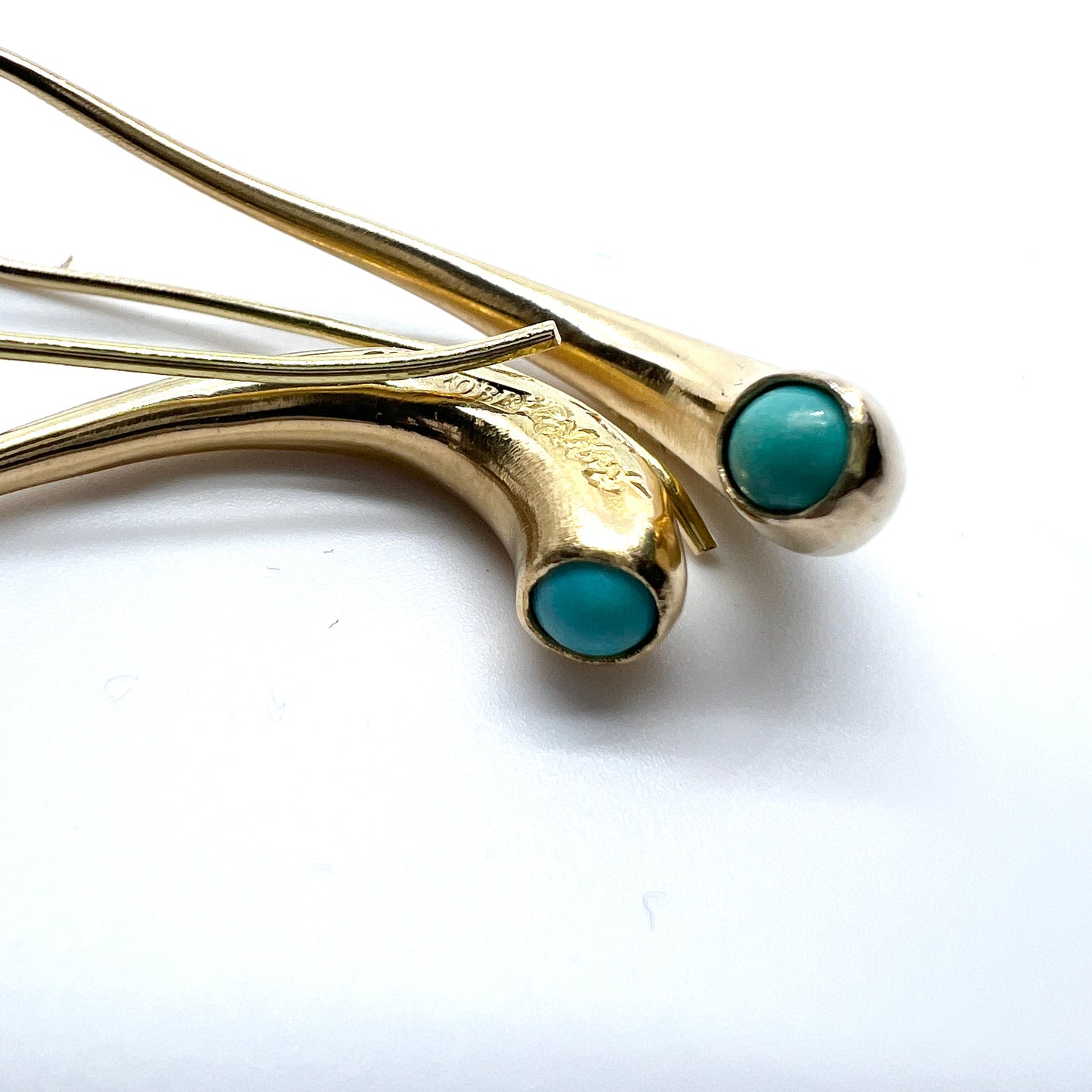 Robbert, Sweden 1965. Unique Vintage Modernist 18k Gold Turquoise Earrings. Signed