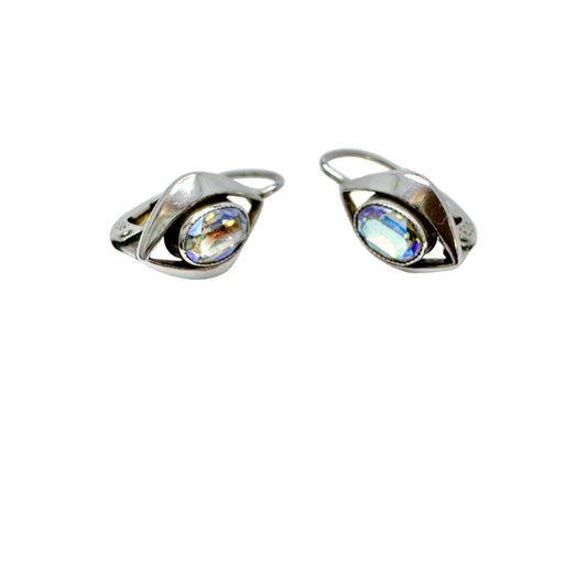 Vintage c 1960s Solid 835 Silver Aurora Borealis Earrings.