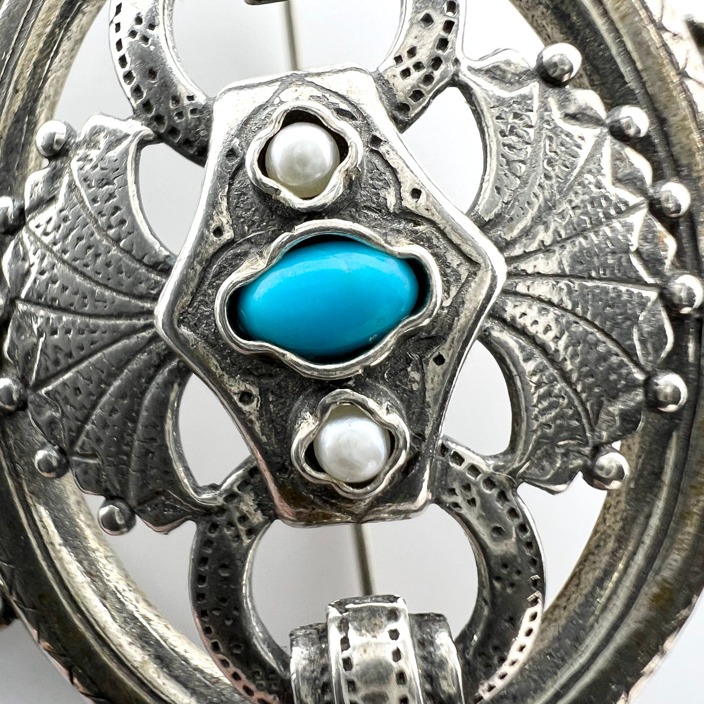 Kalevala Koru, Finland 1998. Vintage Sterling Silver Turquoise Pearl Brooch Pendant.