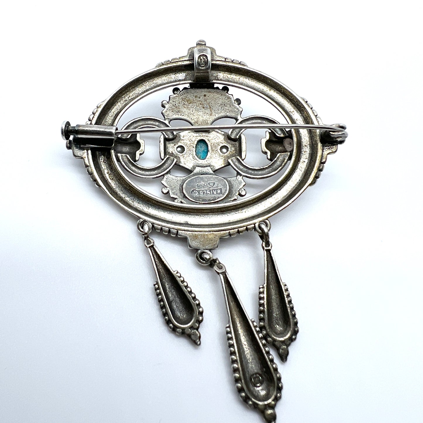 Kalevala Koru, Finland 1998. Vintage Sterling Silver Turquoise Pearl Brooch Pendant.