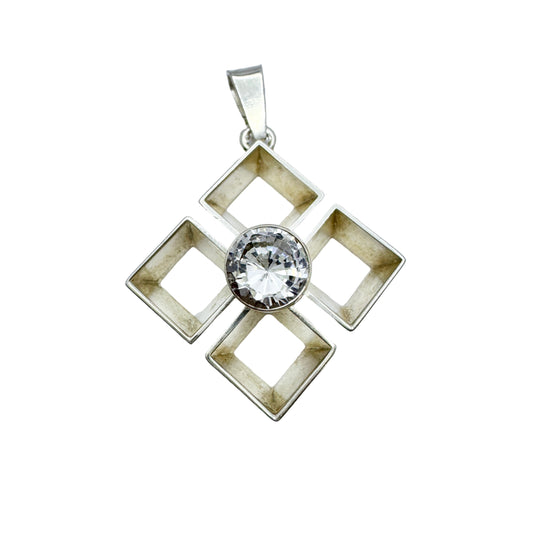Finland ca 1970. Vintage Solid Silver Rock Crystal Pendant.
