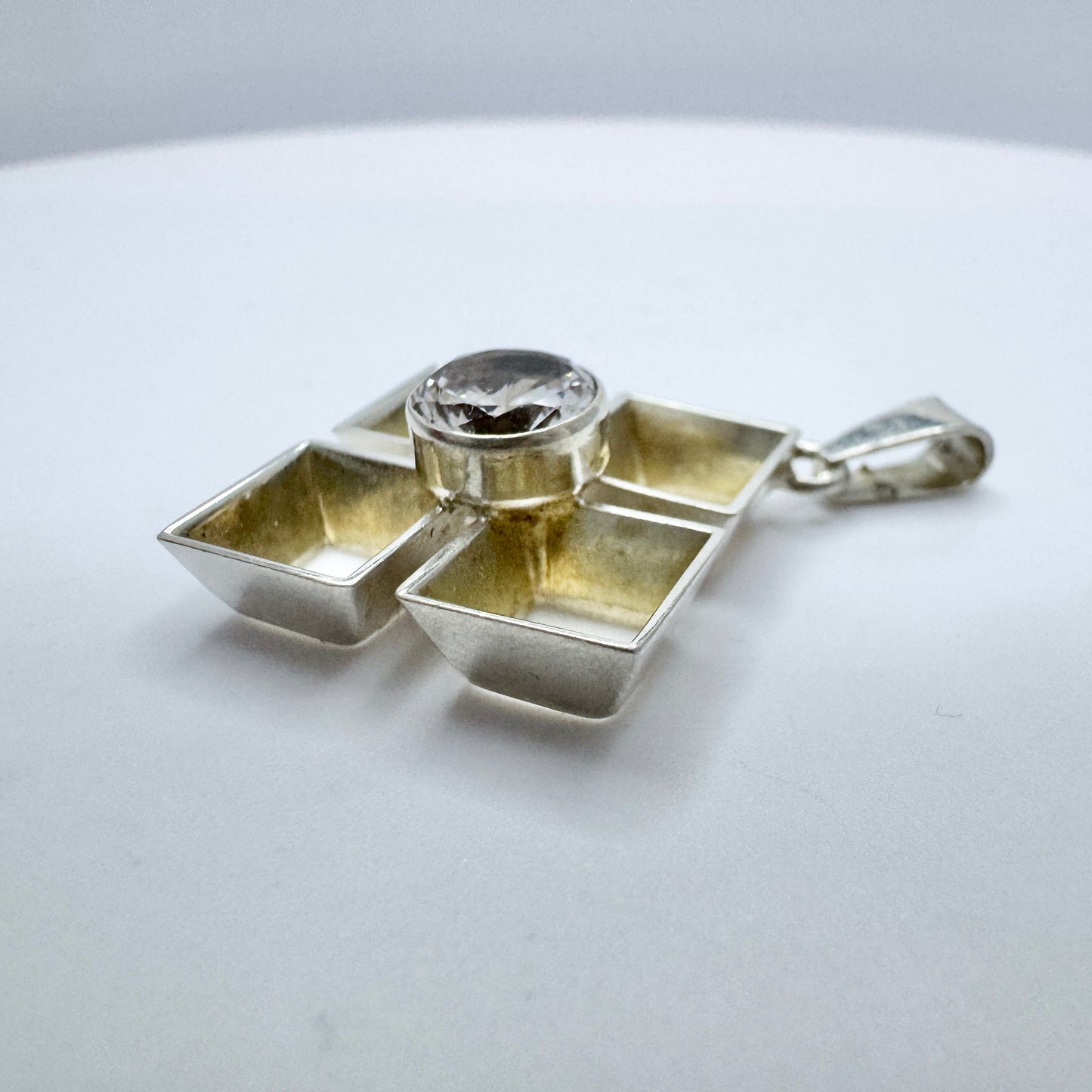 Finland ca 1970. Vintage Solid Silver Rock Crystal Pendant.
