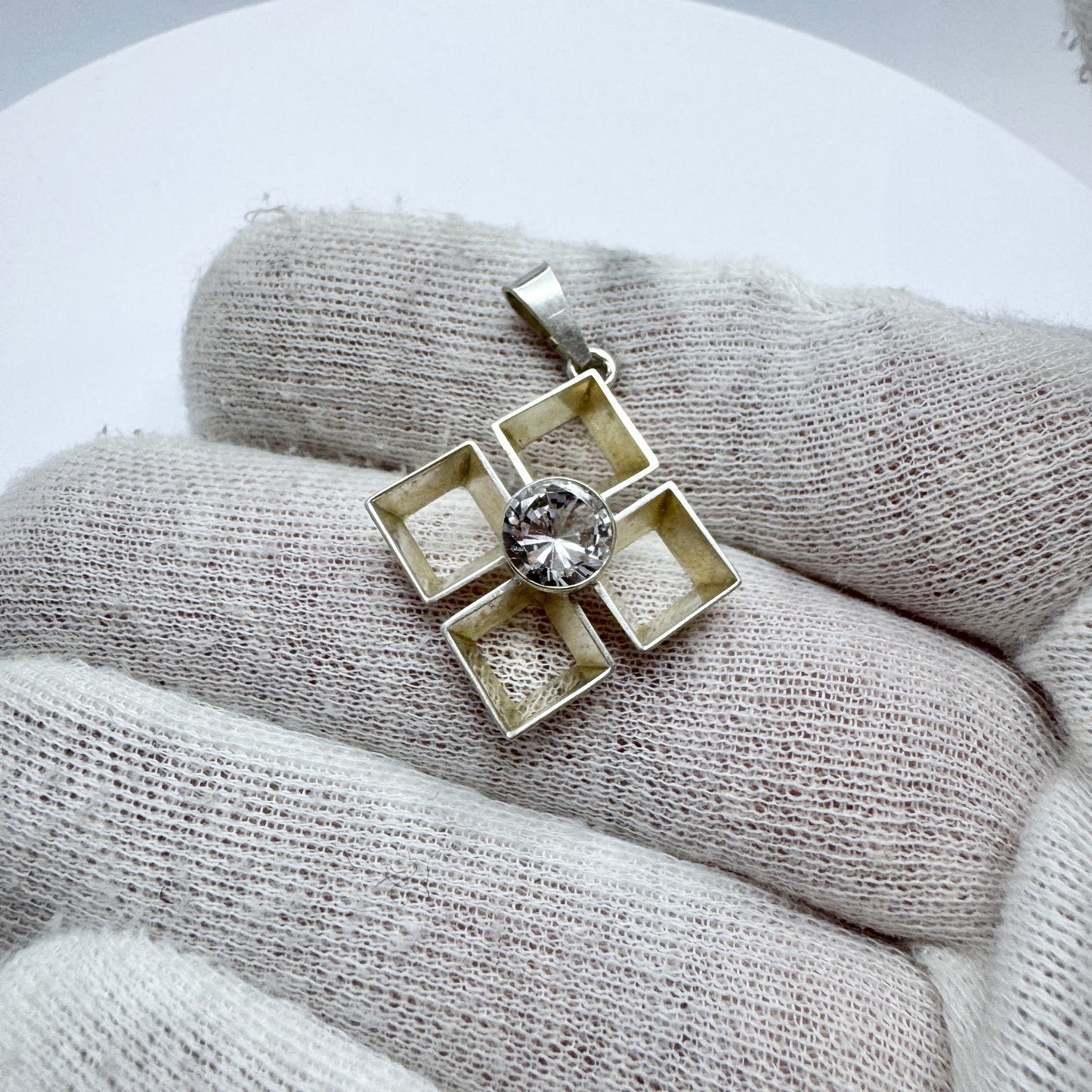 Finland ca 1970. Vintage Solid Silver Rock Crystal Pendant.