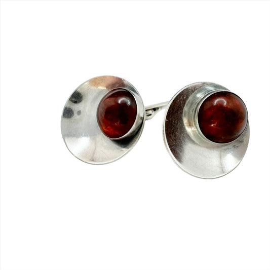 Niels Erik From. Denmark c 1950s. Vintage Sterling Silver Amber Cufflinks