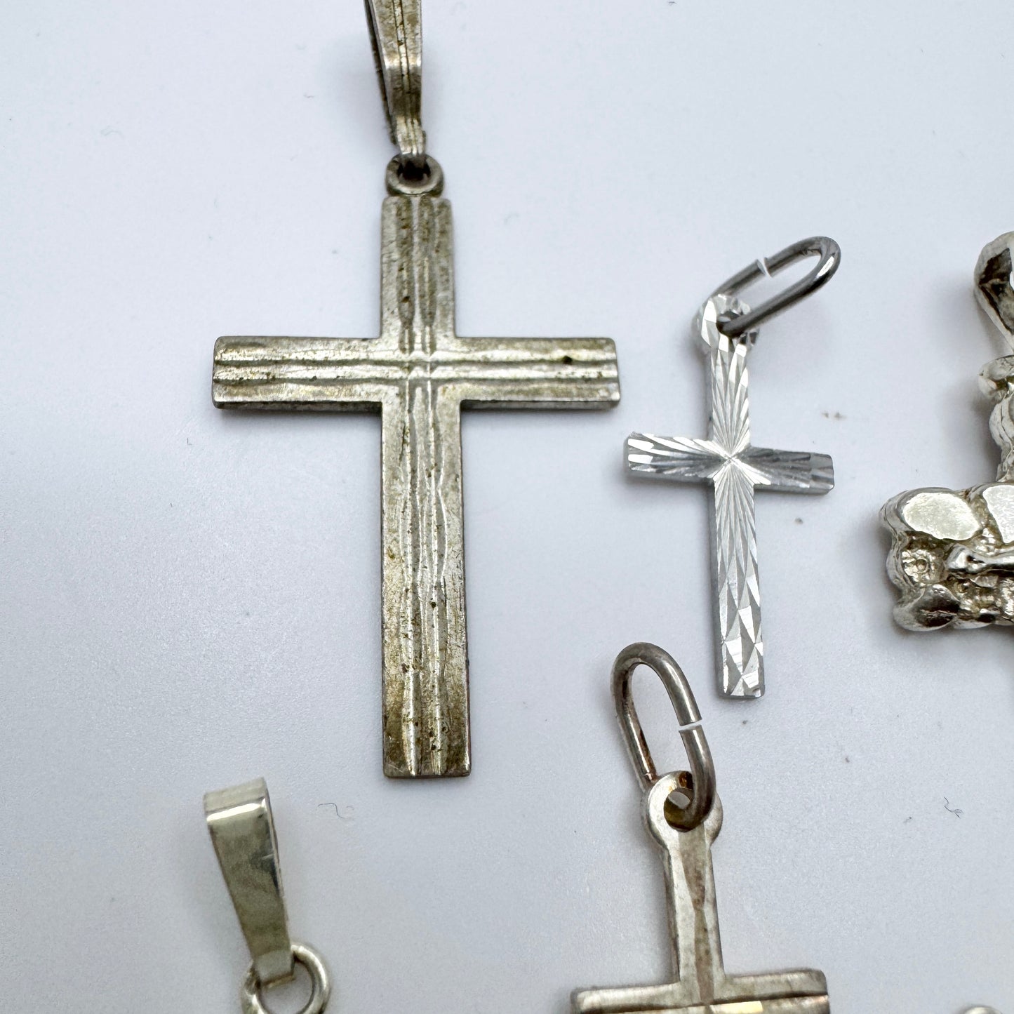 Job Lot. Vintage Solid Silver Cross Crucifix Pendants.