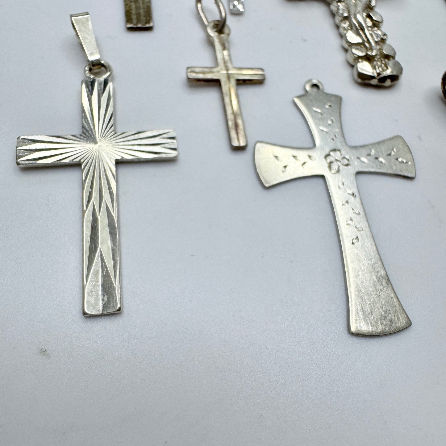 Job Lot. Vintage Solid Silver Cross Crucifix Pendants.