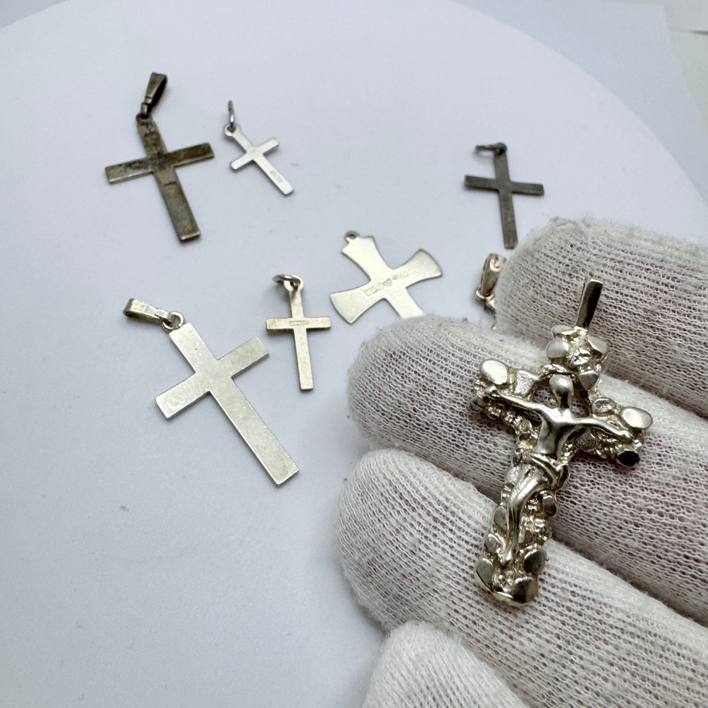 Job Lot. Vintage Solid Silver Cross Crucifix Pendants.